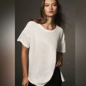 ANTHROPOLOGIE PILCRO JORDYN SLUB CREW NECK SIDE SLIT TUNIC TEE WHITE M